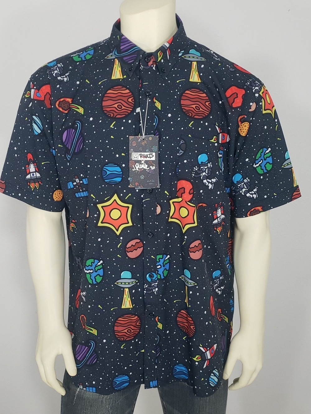 NWT RSVLTS J PIERCE STARS SPACEMAN KUNUFLEX SHORT SLEEVE BUTTON SHIRT MEN'S 2XL